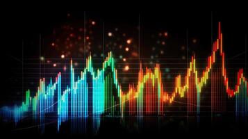 ai gegenereerd. ai generatief. financiën voorraad forex diagram afzet geld neiging volume inkomen Gaan omhoog en omlaag. kan worden gebruikt voor illustratie van analyse financiën verklaringen. grafisch kunst foto