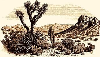 ai generatief. ai gegenereerd. berg woestijn Texas landschap. wild west western avontuur onderzoeken inspirerend uitstraling. grafisch kunst foto