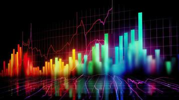 ai gegenereerd. ai generatief. financiën voorraad forex diagram afzet geld neiging volume inkomen Gaan omhoog en omlaag. kan worden gebruikt voor illustratie van analyse financiën verklaringen. grafisch kunst foto