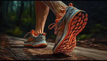 ai generatief. ai gegenereerd. foto schot realistisch van rennen jogging wandelen persoon in de stedelijk stad park. buitenshuis avontuur sport uitstraling. grafisch kunst