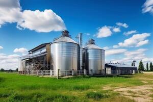 een modern groot schuur voor koeien voor melk productie gemaakt met generatief ai technologie. foto