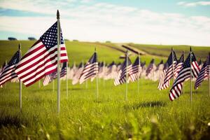 feestelijk achtergrond voor de Amerikaans gedenkteken dag gemaakt met generatief ai technologie. foto