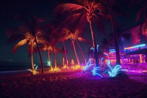 zee kust, tropisch eiland in neon kleuren. generatief ai. foto