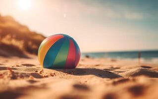 kleurrijk strand bal in de zon. zomer gevoel. generatief ai. foto