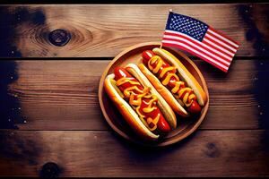 Verenigde Staten van Amerika nationaal vakantie arbeid dag, gedenkteken dag, vlag dag, 4e van juli heet honden. generatief ai foto