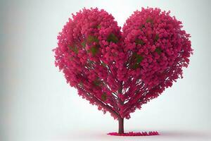 verrassend 3d renderen van boom met een liefde hart Aan roze foto