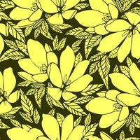 asymmetrisch naadloos bloemen geel contour patroon Aan een groen achtergrond, ontwerp, achtergrond foto