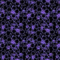 naadloos patroon van blauw contouren van bloemen Aan een zwart achtergrond, textuur, ontwerp foto