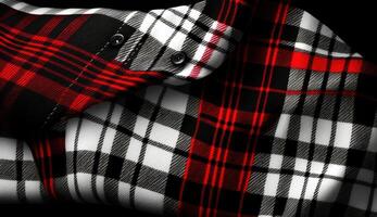 zwart, rood en wit Schotse ruit plaid naadloos kleding stof Aan shirt. ai gegenereerd. foto