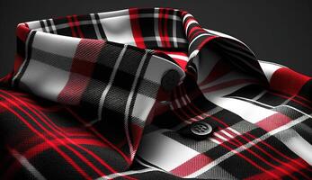 zwart, rood en wit Schotse ruit plaid naadloos kleding stof Aan shirt. ai gegenereerd. foto