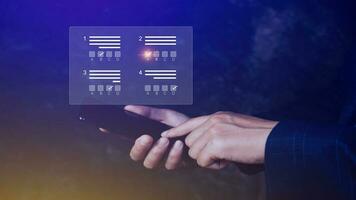 online tentamen concept, Kiezen correct antwoord in testen. checklist en online testen Aan smartphone. online tentamen test met smartphone. online vragenlijst resultaten Aan bureaublad. quiz. foto
