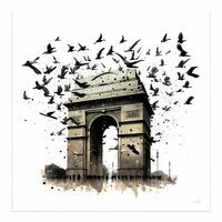 illustratie van Indië poort in nieuw Delhi Aan abstract vlag driekleur achtergrond. ai gegenereerd. foto