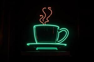 koffie kop neon teken in cafe. ai gegenereerd foto