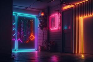 realistisch neon licht achtergrond. generatief ai foto