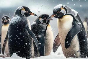 pinguïns spelen in de sneeuw. generatief ai foto