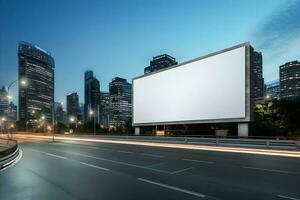 futuristische stad aanplakbord creëren een blanco canvas voor uw De volgende reclame campagne foto