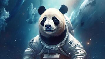 panda astronaut in ruimte ai gegenereerd foto