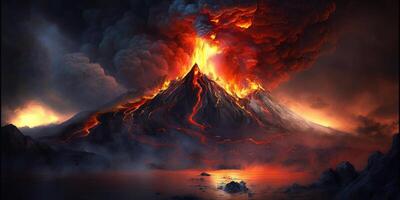 de vulkanisch uitbarsting met ai gegenereerd. foto