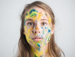 een vrouw met gezicht verf gemaakt met generatief ai technologie foto