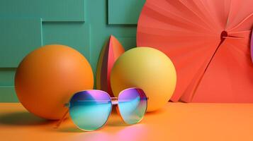 meetkundig voorwerpen in zomer concept in trending kleur palet voor reclame met generatief ai foto