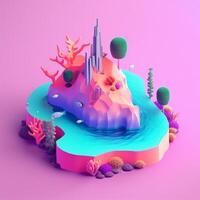 een eiland in de zee in een isometrische visie in trending kleur palet voor reclame met generatief ai foto