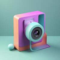 camera en meetkundig voorwerpen in trending kleur palet voor reclame met generatief ai foto