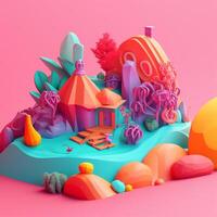 zomer eiland in isometrische visie in trending kleur palet voor reclame met generatief ai foto