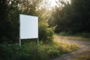 ai generatief een blanco wit aanplakbord mockup Aan een trottoir in een stad foto