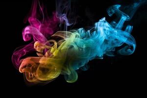 ai generatief kleurrijk rook geïsoleerd Aan zwart achtergrond. abstract achtergrond van kleurrijk rook. foto