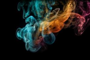 ai generatief kleurrijk rook geïsoleerd Aan zwart achtergrond. abstract achtergrond van kleurrijk rook. foto