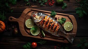 Aziatisch recept - eigengemaakt gegrild vis - gezond zeevruchten concept, generatief ai foto