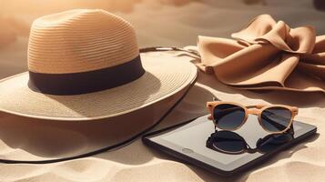 zomer strand vakantie online boodschappen doen concept, generatief ai foto