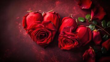 paar van rood rozen in hart, generatief ai foto