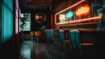 mooi interieur van cafe met neon teken Aan muur, generatief ai foto