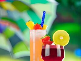 foto fruitig zomer cocktail met ananas en paraplu pina colada generatief ai