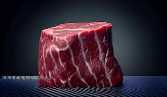 vers rauw vlees Aan bord met steak rundvlees specerijen donker achtergrond foto ai gegenereerd