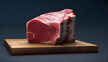 vers rauw vlees Aan bord met steak rundvlees specerijen donker achtergrond foto ai gegenereerd