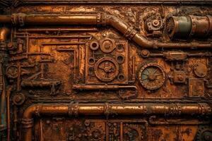 scifi steampunk roestig muur achtergrond machinerie structuur ontwerp. ai gegenereerd foto