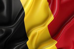 zwart, geel en rood achtergrond, golvend de nationaal vlag van belgië, zwaaide een zeer gedetailleerd detailopname. ai gegenereerd foto