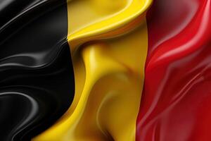 zwart, geel en rood achtergrond, golvend de nationaal vlag van belgië, zwaaide een zeer gedetailleerd detailopname. ai gegenereerd foto