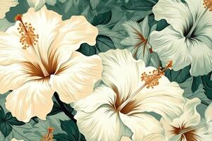 decoratief achtergrond met hawaiiaans wit hibiscus bloemen. ai gegenereerd foto