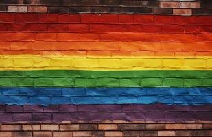ai generatief. trots regenboog lgbt homo vlag Aan een steen muur foto