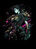 cyberpunk t overhemd ontwerp. illustratie van een gekleurde hapering. ai gegenereerd foto
