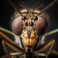 detailopname macro fotografie van draak vlieg huis vlieg vliegt insecten ai generatief foto