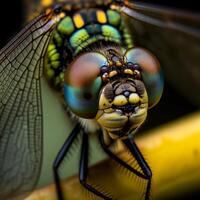 detailopname macro fotografie van draak vlieg huis vlieg vliegt insecten ai generatief foto