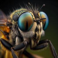 detailopname macro fotografie van draak vlieg huis vlieg vliegt insecten ai generatief foto