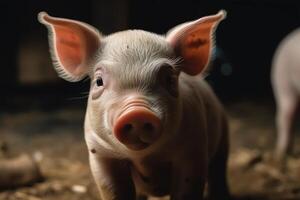big met roze oren Aan varken boerderij verhogen varkens. ai gegenereerd foto