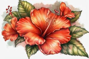 hibiscus bloem tekening. ai gegenereerd foto