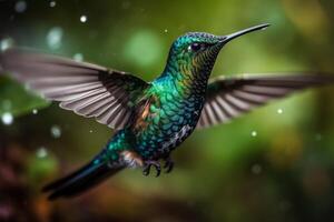 verbijsterend kolibrie in vlucht boeiend dieren in het wild fotografie. ai gegenereerd foto