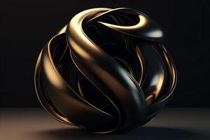 3d geven van abstract gedetailleerd vorm zwart en goud kleuren minimaal futuristische achtergrond. ai gegenereerd foto